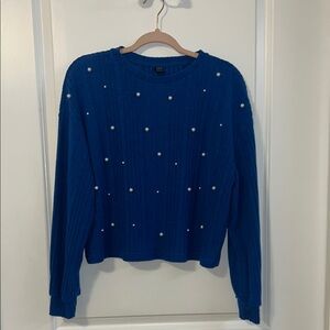 SHEIN Royal Blue Sweater with Pearl Details